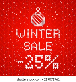 template with knitted letters, snow, Christmas ball, -50%. Eps10
