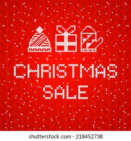Template with knitted letters, snowflake, gift, glove, hat. Eps10