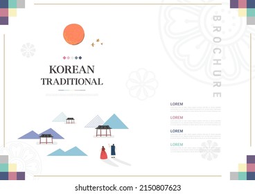Plantilla con fondo de patrón de tradición coreano. Folleto