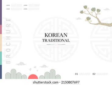 Template with Korean tradition pattern background. Brochure