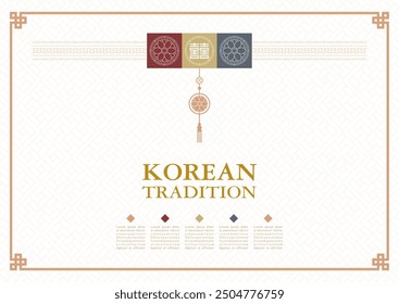 Template with Korean tradition pattern background. Brochure.