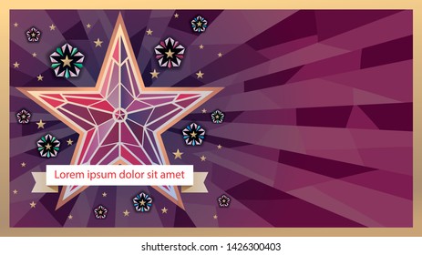 Сard template with the Kremlin star and violet background. Vector illustration for greeting cards and backgrounds