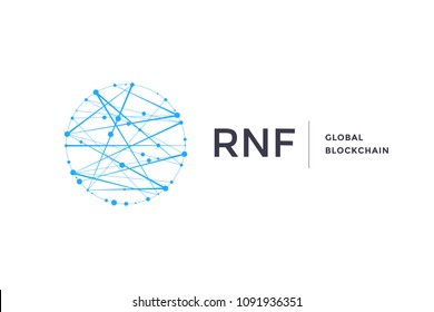 Template label for blockchain technology. Circle with connected lines for brand, label, emblem, branding of smart contract block symbol. Design for decentralized transactions. Vector Illustration