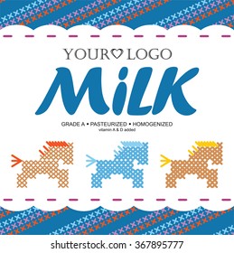 Template label design milk with the concept of cross-stitch