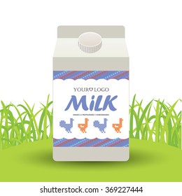 Template label design milk with the concept of cross-stitch