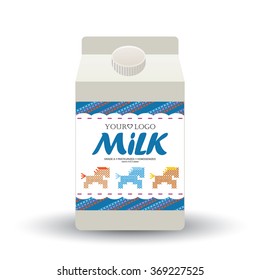 Template label design milk with the concept of cross-stitch