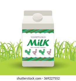 Template label design milk with the concept of cross-stitch