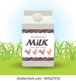 Template label design milk with the concept of cross-stitch