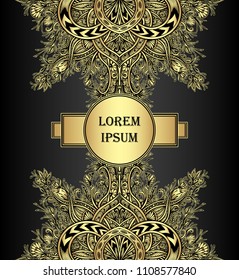 Template label frame banner or package Luxury product with decorative modern element gold on black for tea or coffee or for cosmetic or perfume or for alcohol drink or for cigarette 