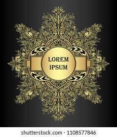 Template label frame banner or package Luxury product with decorative modern element gold on black for tea or coffee or for cosmetic or perfume or for alcohol drink or for cigarette 