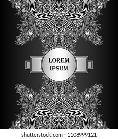 Template label frame banner or package Luxury product with decorative modern element silver on black for tea or coffee or for cosmetic or perfume or for alcohol drink or for cigarette 