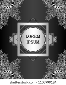 Template label frame banner or package Luxury product with decorative modern element silver on black for tea or coffee or for cosmetic or perfume or for alcohol drink or for cigarette 