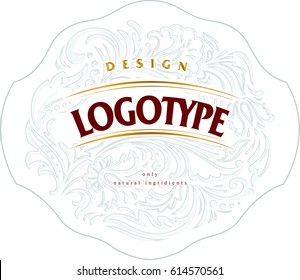 Template For Label Or Logo With Elegant Light Gray Floral Background For Eco Natural Product.