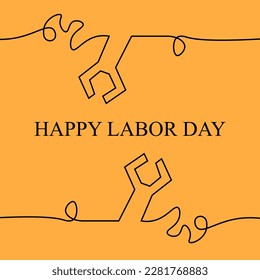Template of labour day banner with line art wrench and copy space.