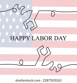 Template of Labour Day Banner mit Zeilenkunst und Kopienraum auf amerikanischem Flaggenhintergrund.