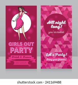 Template For Ladies Night Party With Beautiful Hand Drawn Woman, Vector Illustration