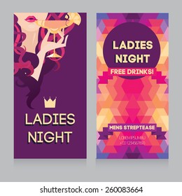 Template For Ladies Night Party With Beautiful Girl Drinking Margarita, Vector Illustration