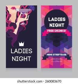 template for Ladies night party with beautiful girl drinking margarita, vector illustration