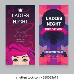 template for Ladies night party with beautiful girl, vector illustration