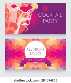 Template For Ladies Night Party With Beautiful Girl Drinking Margarita, Vector Illustration