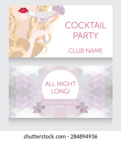 template for Ladies night party with beautiful girl drinking margarita, vector illustration