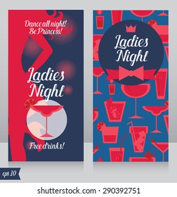 template for Ladies night party with beautiful girl silhouette, vector illustration