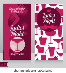 template for Ladies night party with beautiful girl silhouette, vector illustration