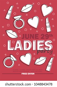 Template for Ladies night party with line sign - vector illustration