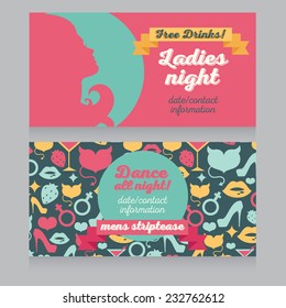 template for Ladies night party in retro style, 60s disco style, vector illustration