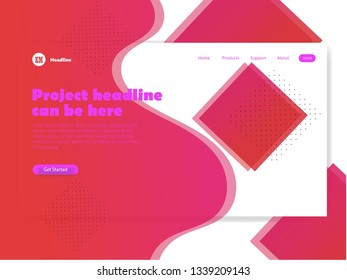 Template landing page bussines with fluid color purple pink and square shape for website design