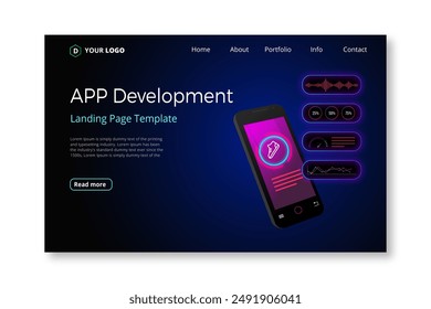 Template landing page with mobile vector design in eps 10