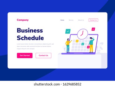 Template Landing Page People Business Schedule Vector Flat Illustration