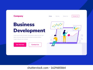 Template Landing Page People Business Development Vector Flat Illustration