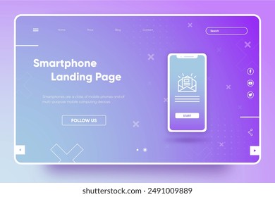 Template landing page with smartphone vector design in eps 10