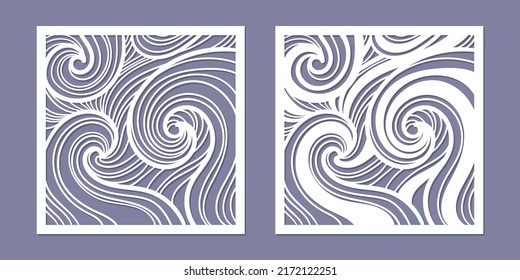 Template for laser cutting of any materials. Abstract wave. For the design of cards, invitations, interior elements, panels, decor. Vector