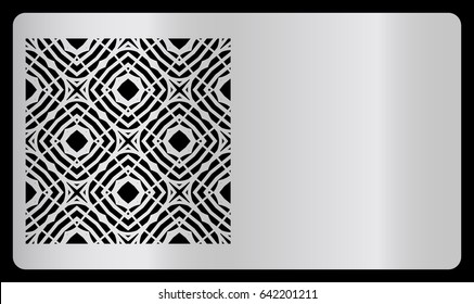 template laser cutting for Business card. Decorative geometric ornament. Vector illustration. For cutting from metal, paper. silver