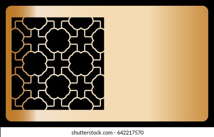 template laser cutting for Business card. bronze design. Decorative geometric ornament. Vector illustration.