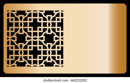 template laser cutting for Business card. bronze design. Decorative geometric ornament. Vector illustration.