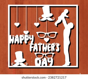 Template for laser cutting. Father's Day typography design with a long mane. For cutting any material. For the design of Postcards, invitations, decor elements, and Christmas decorations. Vector