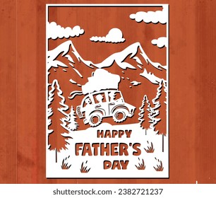 Template for laser cutting. Father's Day typography design with a long mane. For cutting any material. For the design of Postcards, invitations, decor elements, and Christmas decorations. Vector
