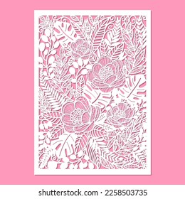 Template for laser cutting with a floral, lace pattern. For cutting any material. For the design of wedding cards, invitations, menus, furniture decorations, interiors, stencils, etc. Vector