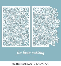 Template for laser cutting with floral patterns. For cutting paper, wood, cardboard, metal. For the design of wedding envelopes, cards, invitations, interior decorations, decorative panels, etc. Vecto