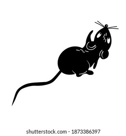 Template for laser cutting forest animals. Vector silhouette of a funny little mouse. Design for decorating postcards, posters with forest motifs.