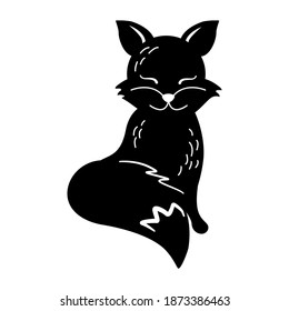 Template for laser cutting forest animals. Vector silhouette of a cute fox. Design for decorating postcards, posters with forest motifs.