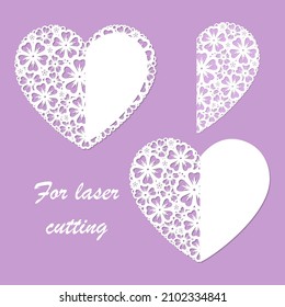 Template for laser cutting, heart with a pattern of flowers. For cutting from any material. For the design of Valentine's Day greetings, wedding invitations, cards, menus, decor elements, scrapbooking