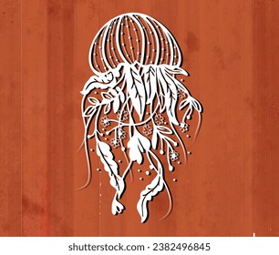 Template for laser cutting. Jellyfish laser cutting. For cutting any material. For the design of Postcards, invitations, decor elements, and Christmas decorations. Vector