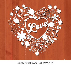 Template for laser cutting. Love Quotes typography design. For cutting any material. For the design of Postcards, invitations, decor elements, and Christmas decorations. Vector