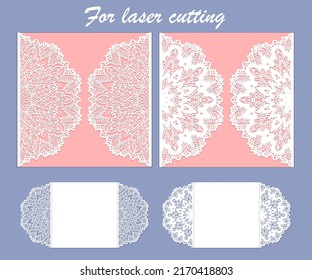 Template for laser cutting. Mockup of an openwork wedding card, invitation, menu, etc. For paper cutting. Vector