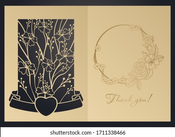 Template laser cutting paper on the contour. Greeting card, invitation with a floral pattern.