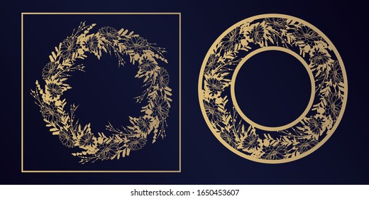 Template for laser cutting paper. Set of round napkins with a floral border. Vintage paper cutout lace doily. Round floral frame, floral border, design element for wedding decoration, interior.